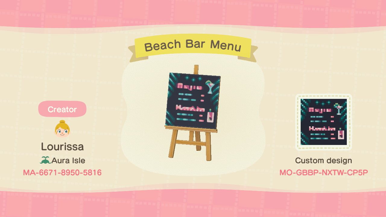 Beach Bar Stall & Menu - Animal Crossing Pattern Gallery & Custom Designs